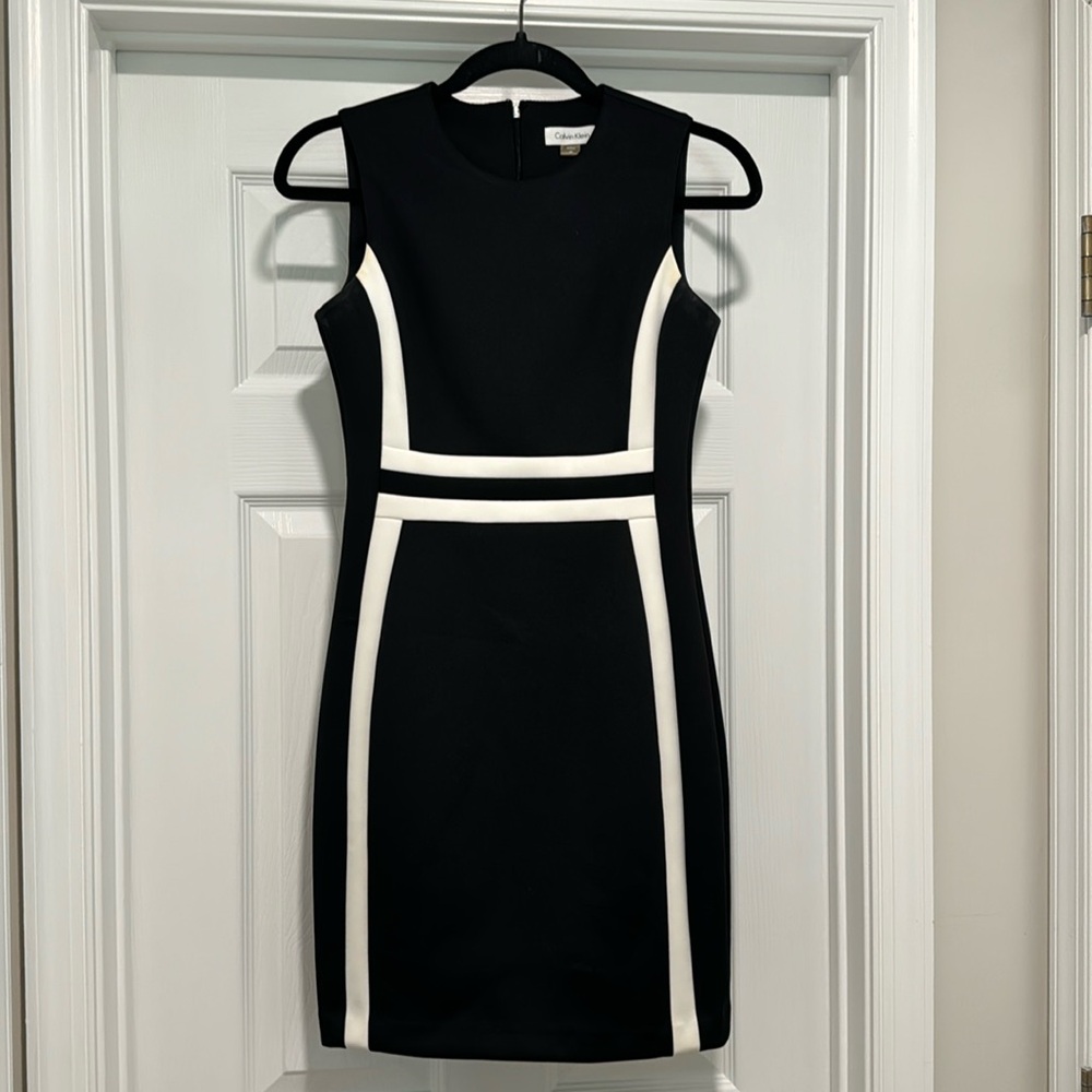 Calvin Klein Colorblock Sleeveless Scuba Dress Black/White Sz Petite 4